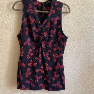 Rachel Comey Huey Top, Wheat Crepe Navy Sleeveless Blouse